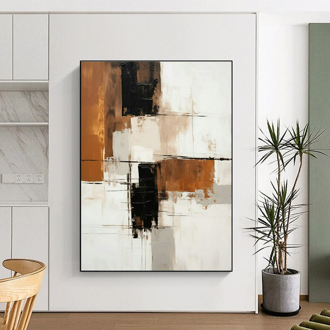 Brown - Black Geometric Abstract Art for Modern Office Reception & Industrial Loft DLZ1721