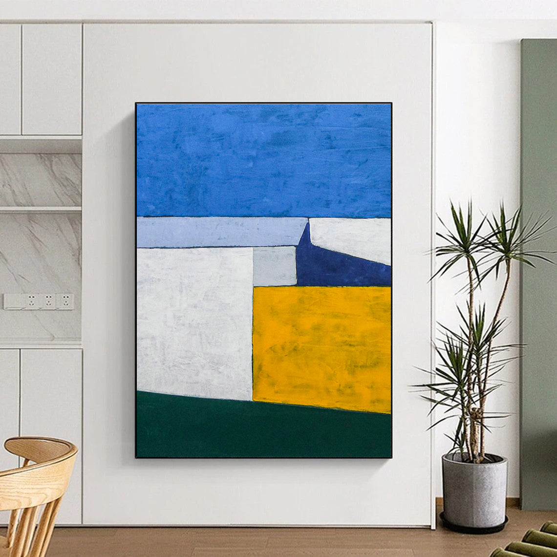 Blue - Yellow Geometric Abstract Art for Modern Office & Home Study DLZ1102