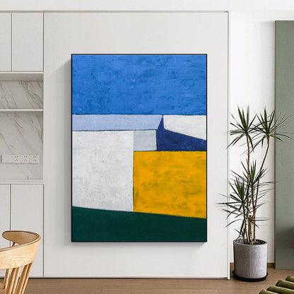 Blue - Yellow Geometric Abstract Art for Modern Office & Home Study DLZ1102