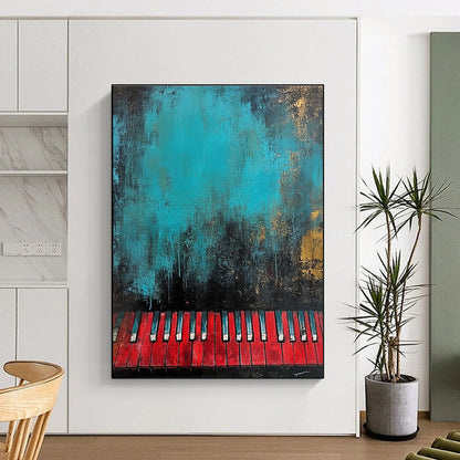 Red Piano Keys on Teal for Music - Themed Café & Art - Loving Home STSC230