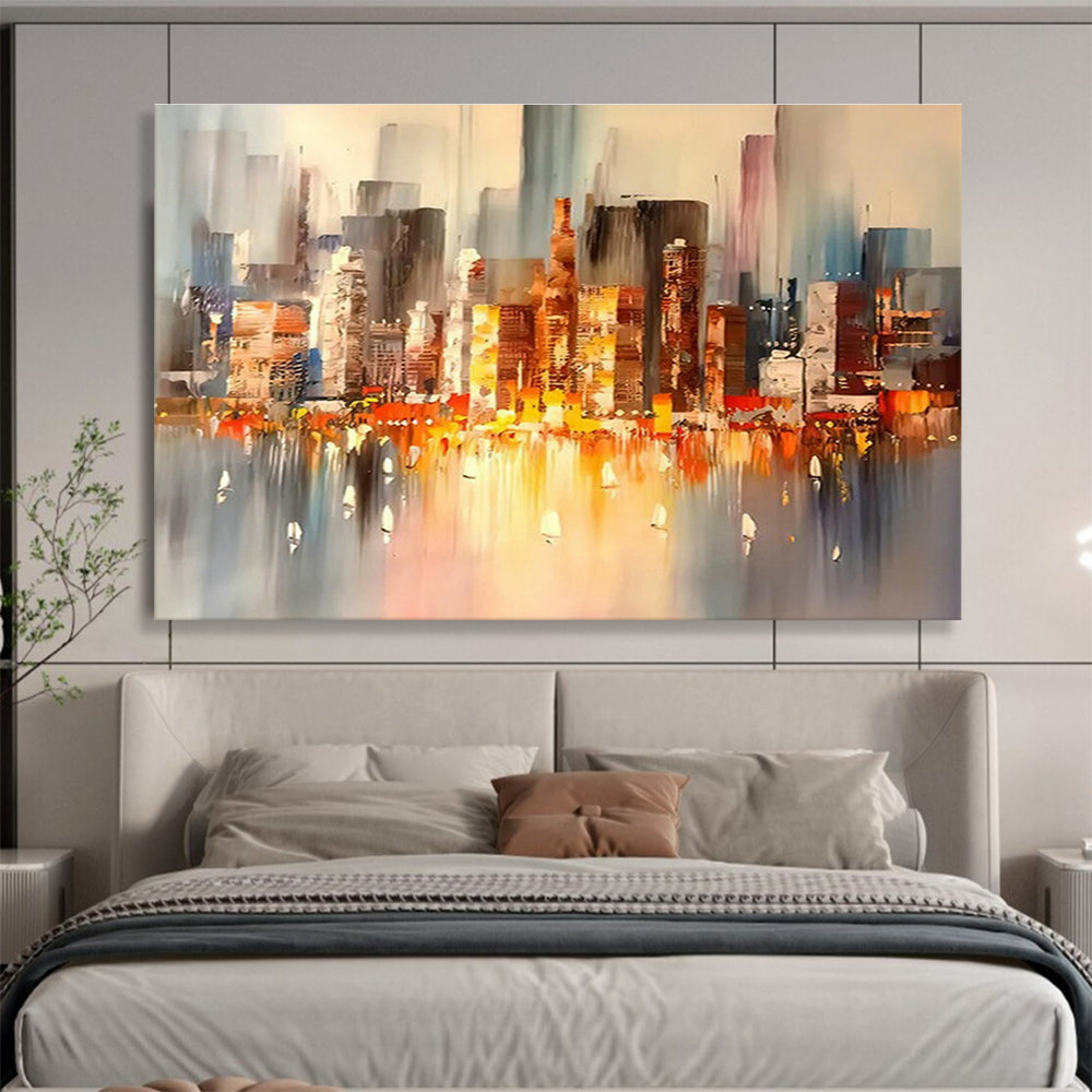 City Night View Abstract Art for Modern Penthouse Living Room Walls DLZ3283