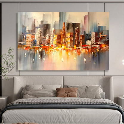 City Night View Abstract Art for Modern Penthouse Living Room Walls DLZ3283