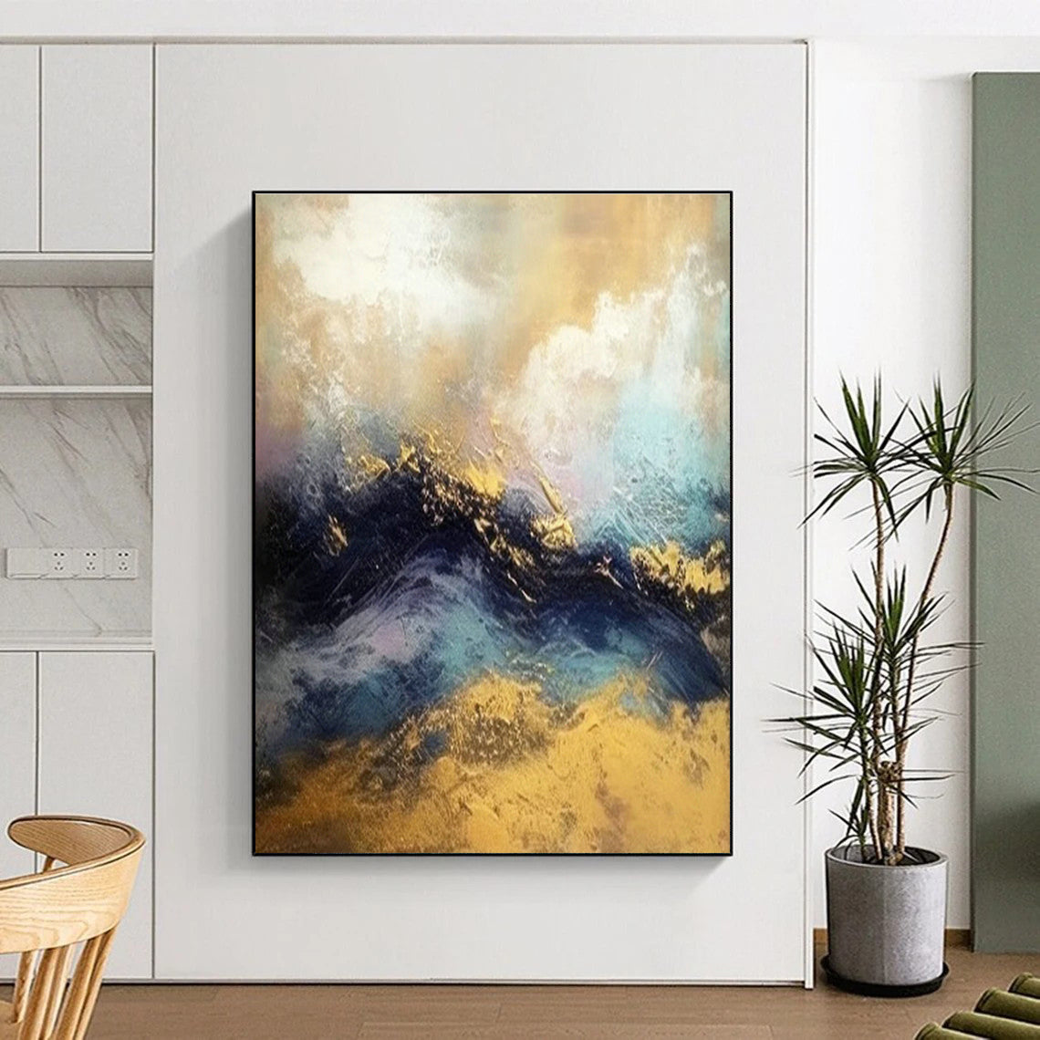 Gold - Blue - Purple Mountain Abstract Art for Living Room & Office DLZ0447