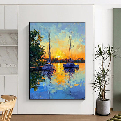 Sunset Sailboats  Art for Coastal Restaurant & Nautical - Themed Home STSC1393