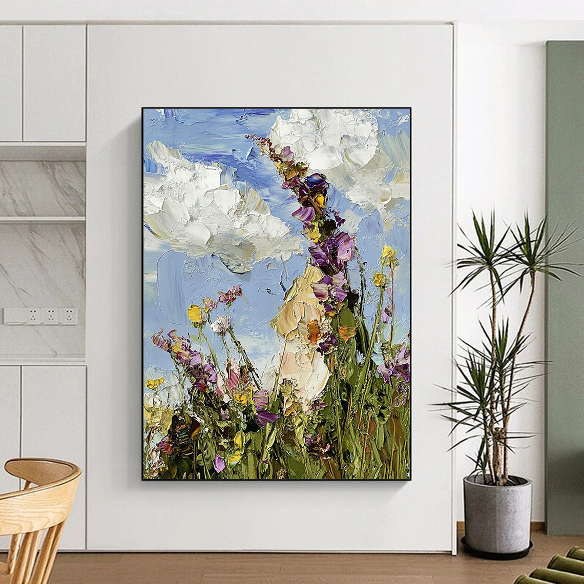 Wildflower Field with Clouds Art for Countryside - Inspired Kitchen & Nature - Themed Yoga Studio STSC1367