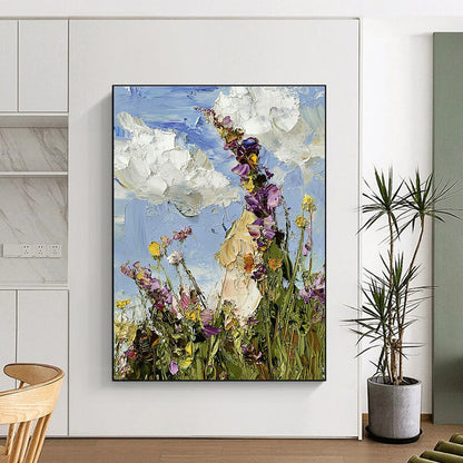Wildflower Field with Clouds Art for Countryside - Inspired Kitchen & Nature - Themed Yoga Studio STSC1367