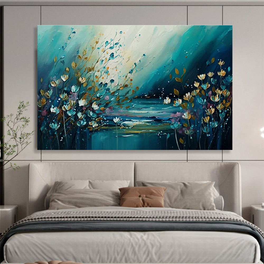 Blue - Toned Floral & Lake Art for Bohemian - Style Cottage Living Rooms DLZ3263