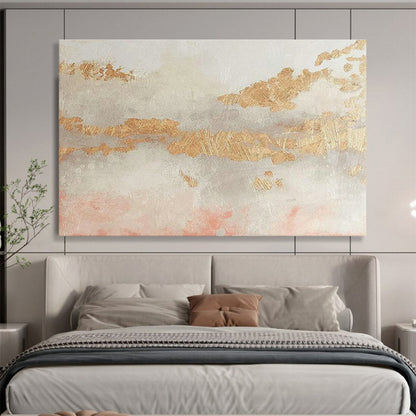 Gold - Pink - Grey Tone Abstract Art for Elegant Bedroom DLZ2824