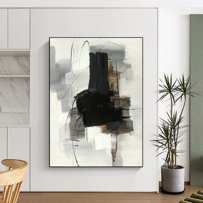 Simple Black - White - Gray Abstract Painting for Modern Studio & Monochrome Home DLZ1287