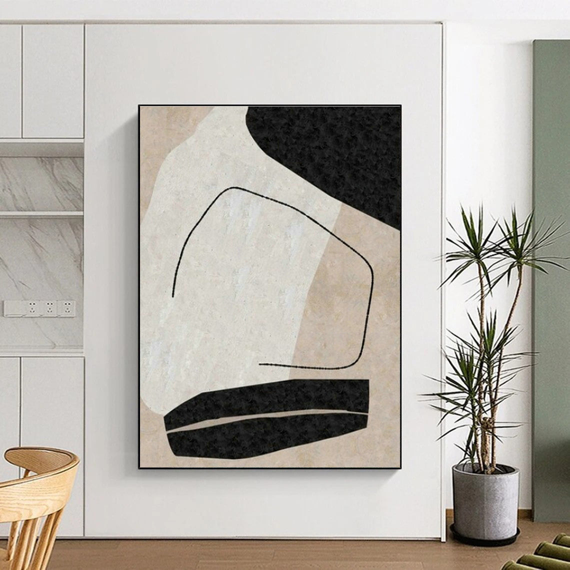 Beige - Black Abstract Art for Minimalist Bedroom & Art Gallery Corridor DLZ2049
