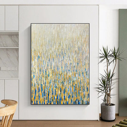 Gold - Blue Rain Abstract Art for Luxury Hotel Lobby Sides & Rooftop Bar Ambiance Walls DLZ0295