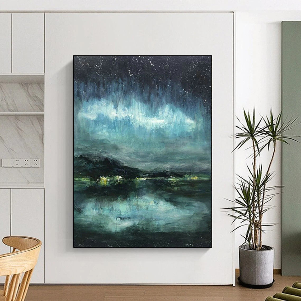 Aurora Night Scene Abstract Art for Ski Resort Lodge & Astronomy Enthusiast’s Home DLZ0633