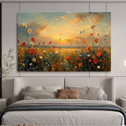 Sunset Flower Field Oil Painting for Romantic Outdoor - Themed Patios DLZ2641