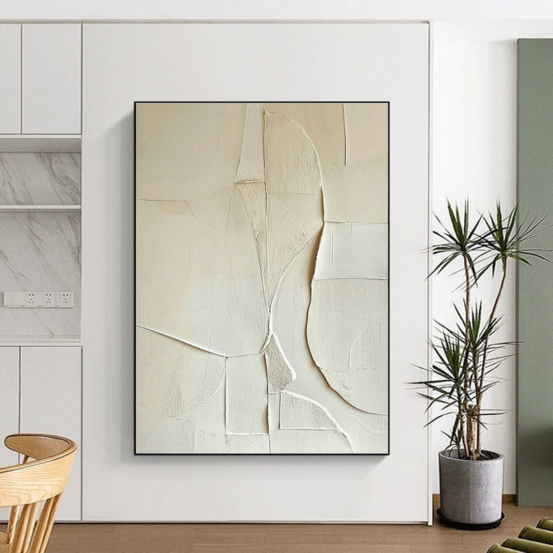 White Geometric Abstract Relief Art for Scandinavian Bedroom & Modern Art Gallery DLZ1321