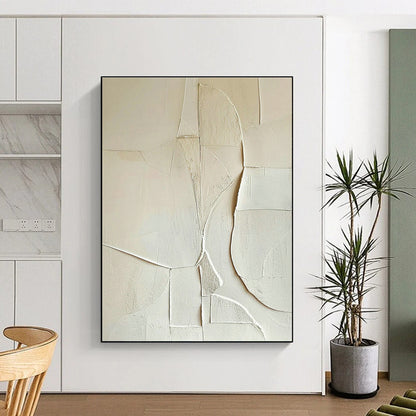White Geometric Abstract Relief Art for Scandinavian Bedroom & Modern Art Gallery DLZ1321