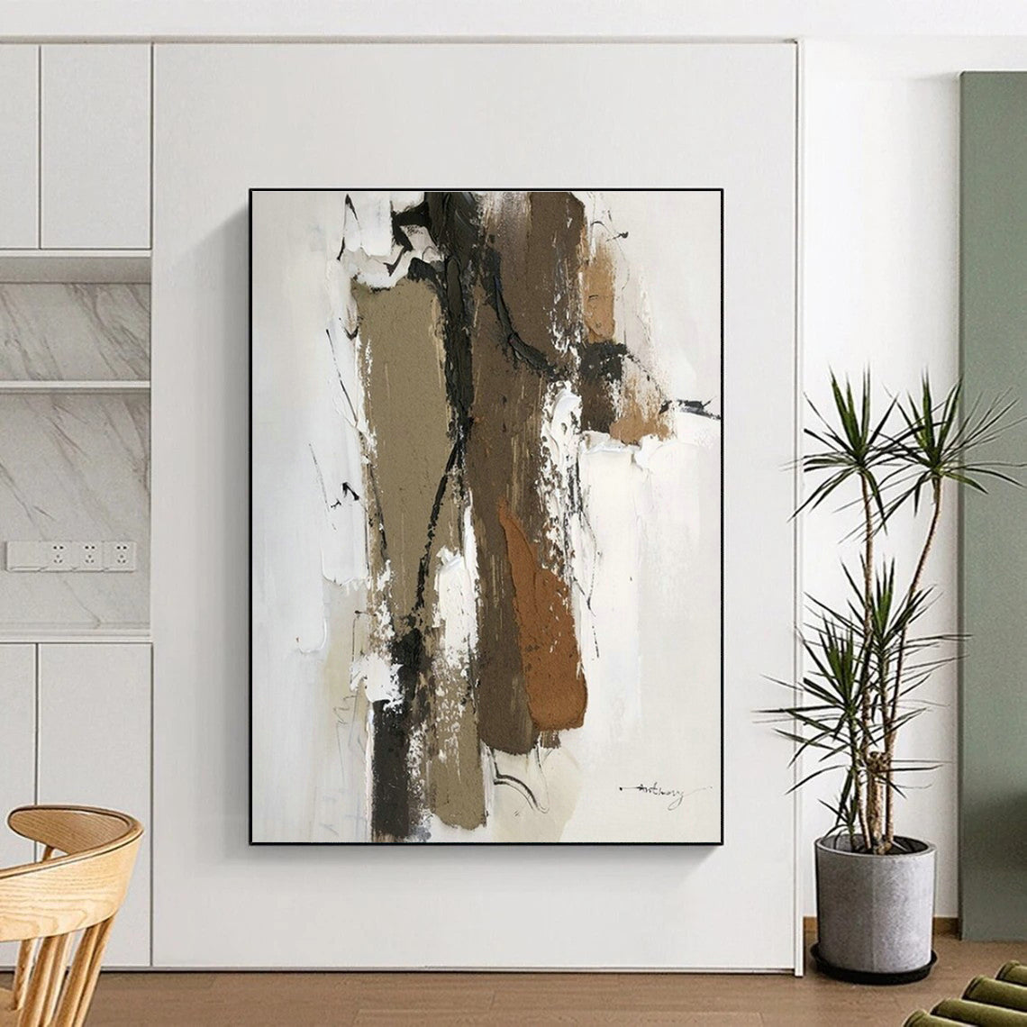 Brown - Gray - White Abstract Art for Bohemian Café & Rustic Home Den DLZ1676