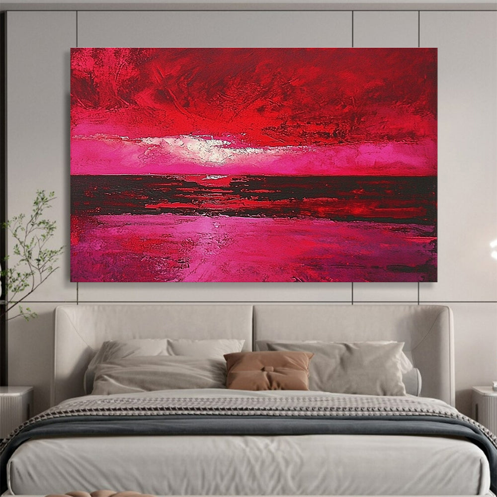 Pink and Red Seascape Art for Coastal Home Living Room & Artistic Beach Bar SC273