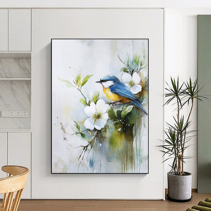Blue Bird on Flowering Branch for Botanical - Themed Café & Nature Lover’s Bedroom STSC901