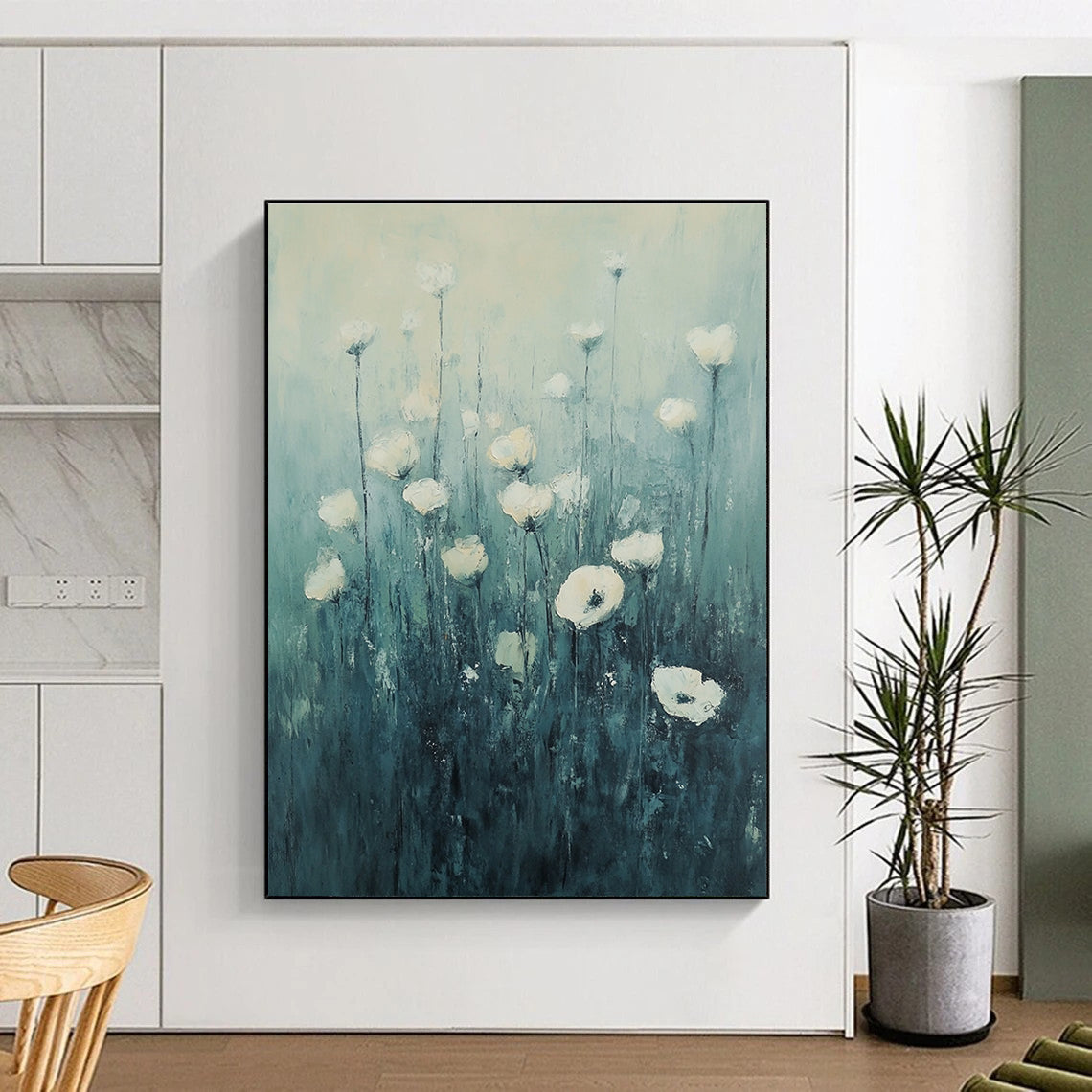 White Flowers in Teal for Serene Bedroom & Spa Lounge STSC1150