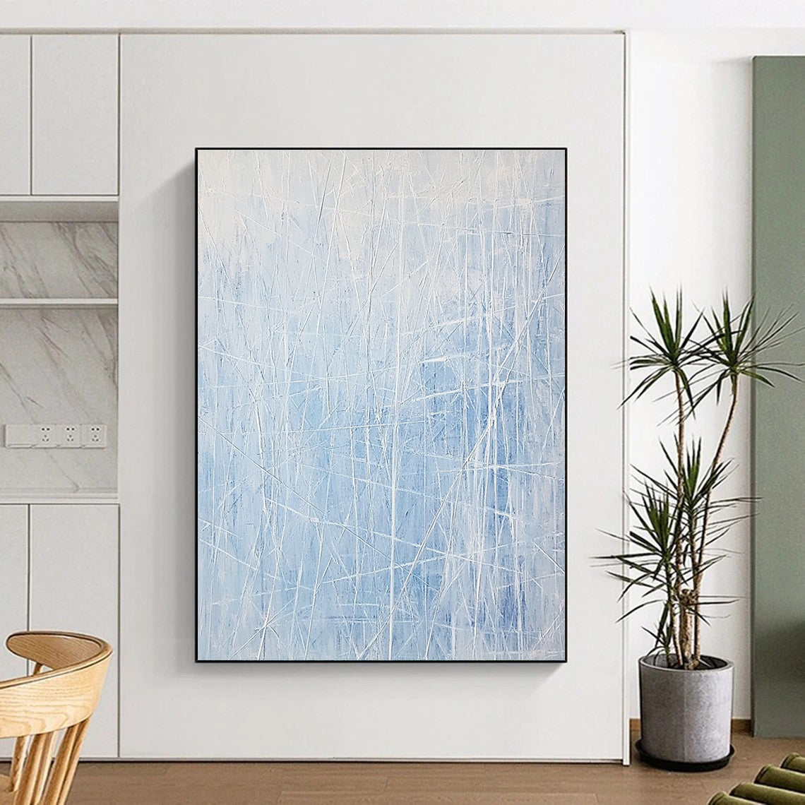 Light Blue Linear Abstract for Coastal Home Office & Contemporary Art Gallery STSC317