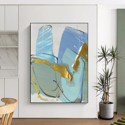 Blue - Gold Abstract Art for Beachfront Villa Living Room & High - End Boutique DLZ1678