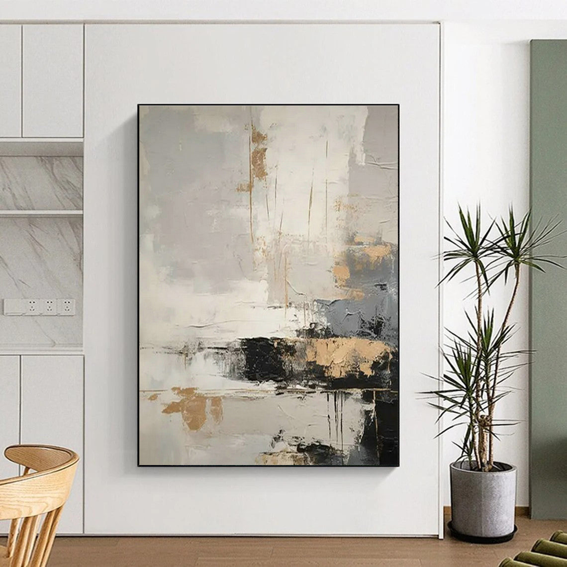Gray - Gold Abstract Art for Modern Living Room & Luxury Hotel Lobby DLZ1750