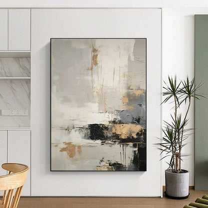 Gray - Gold Abstract Art for Modern Living Room & Luxury Hotel Lobby DLZ1750