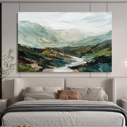 Textured Layered Mountain Landscape Art for Nature Lodge Bedrooms DLZ3109