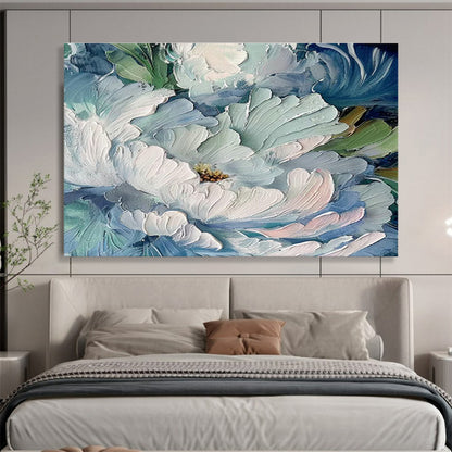 Impasto Blue - White Peony Art for Sophisticated Entryway DLZ3059