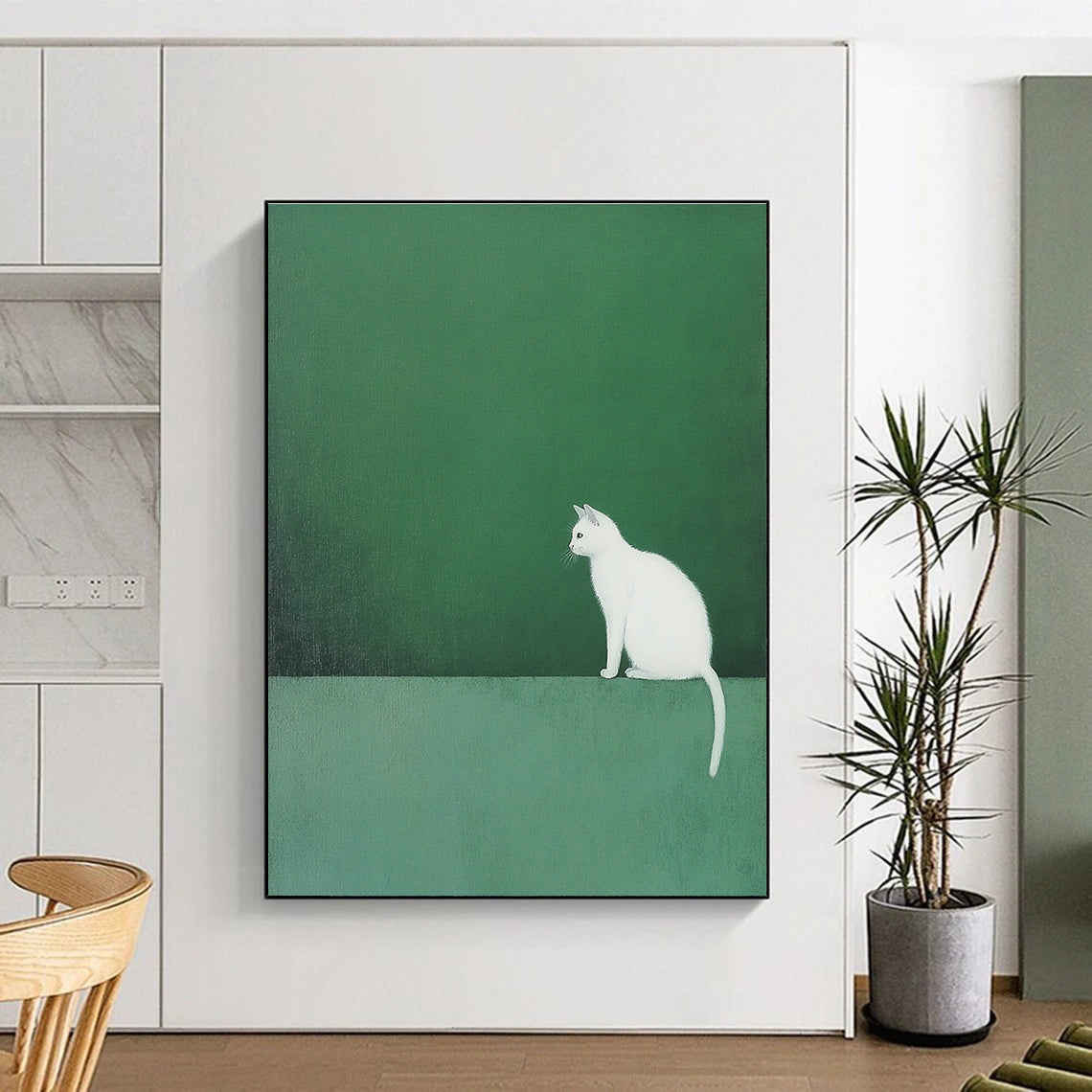 Solitary White Cat for Cozy Reading Nook & Pet - Lover’s Living Room STSC1249