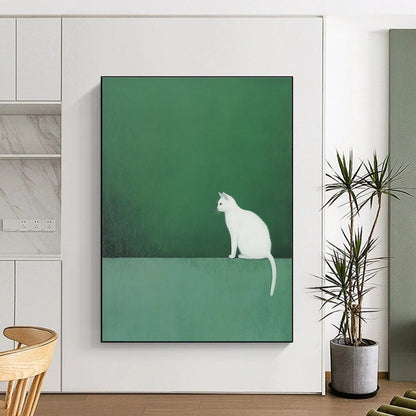 Solitary White Cat for Cozy Reading Nook & Pet - Lover’s Living Room STSC1249
