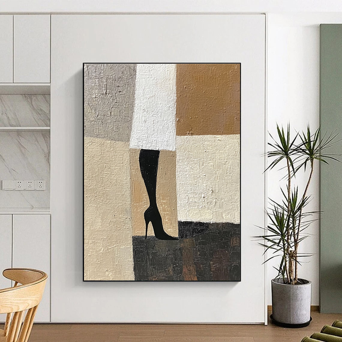 Black High - Heel and Geometric Background Art for Fashion - Themed Boutique & Glamorous Dressing Room STSC1327