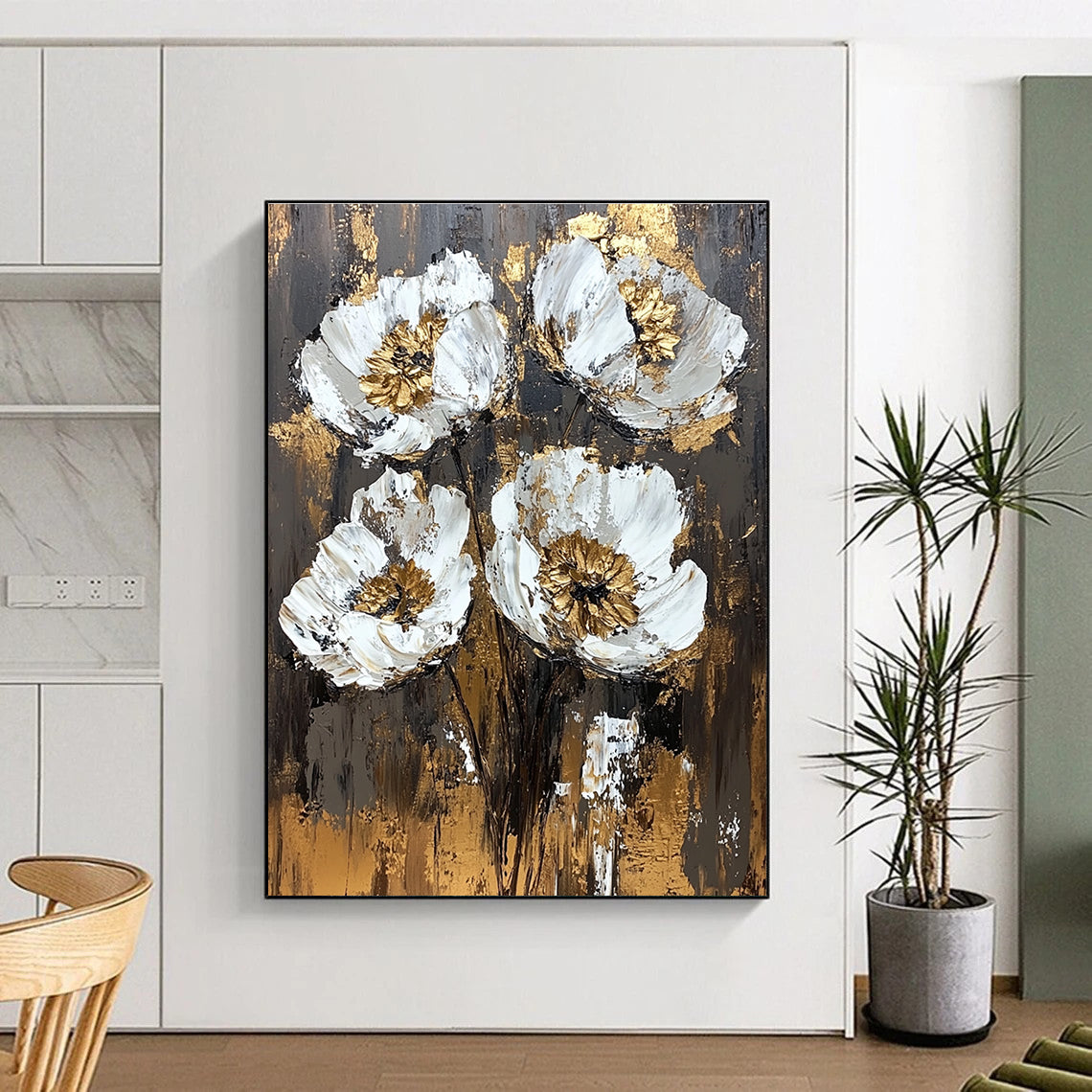 Gold - Accented Flower Abstract for Luxury Bedroom & Upscale Restaurant STSC834
