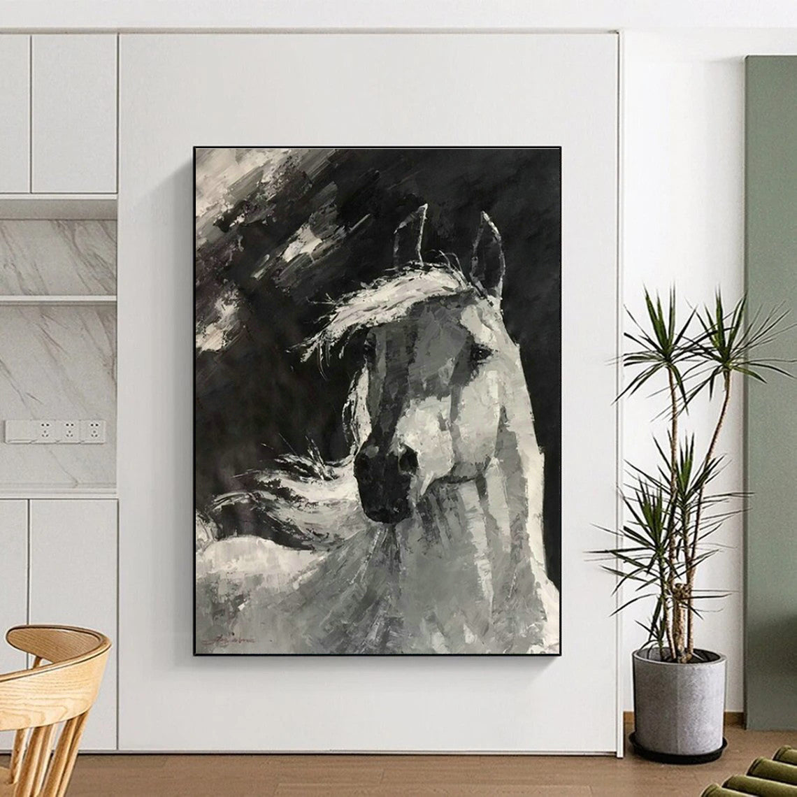 Black - White Horse Art for Equestrian Club & Classic Home Study DLZ2075