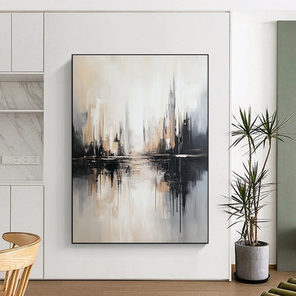 Monochromatic Cityscape Reflection Art for Modern Office Reception & Minimalist Home Library STSC1352