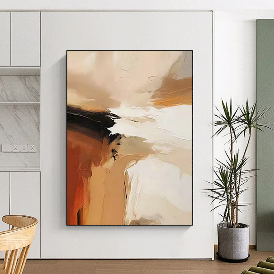 Beige - White Abstract Art for Living Room & Neutral - Toned Café DLZ1250