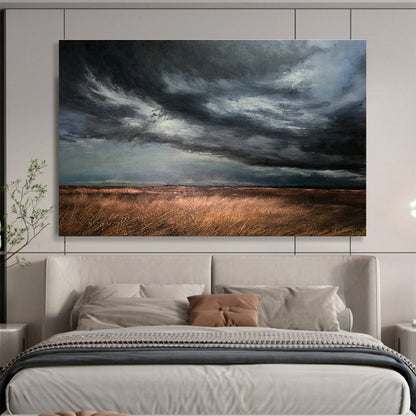 Prairie Storm Oil Painting for Rustic Ranch House Study Nooks DLZ3163