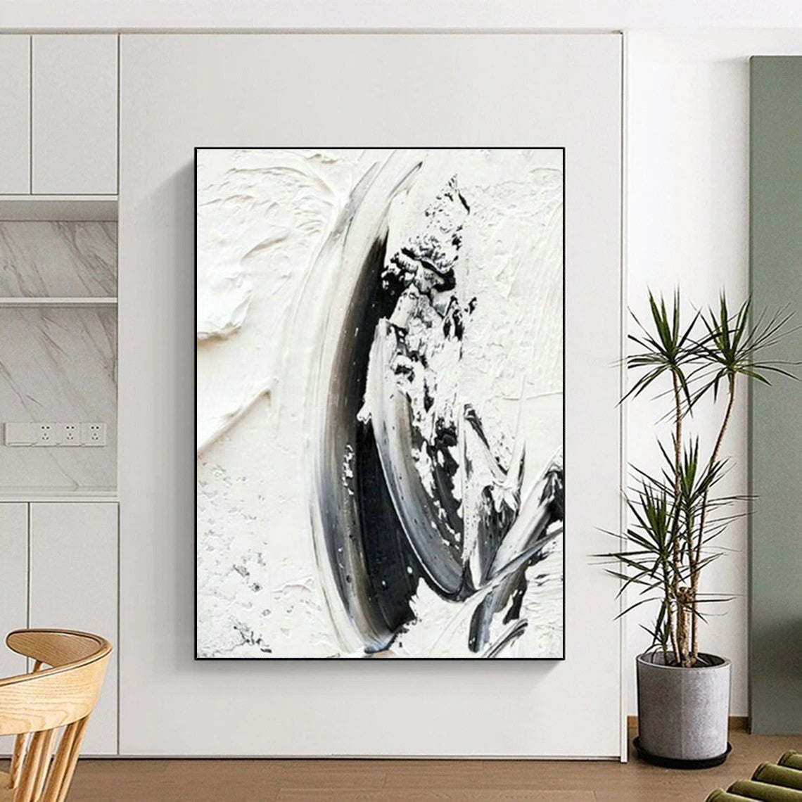 Black - White Brushstroke Art 1 for Bedroom & Office DLZ0372