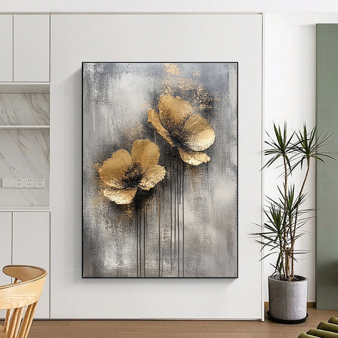 Gold Flower Textured Abstract for Luxury Hotel Suite & Sophisticated Home Dining Room STSC486