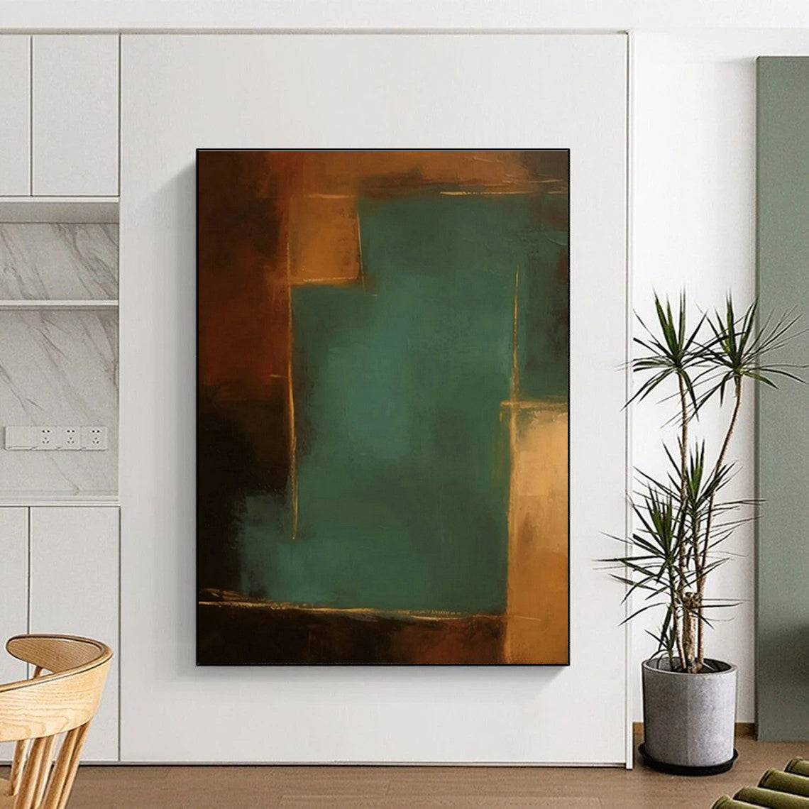 Teal Accent Abstract Art for Contemporary Bedroom & Art Gallery Nook DLZ1442