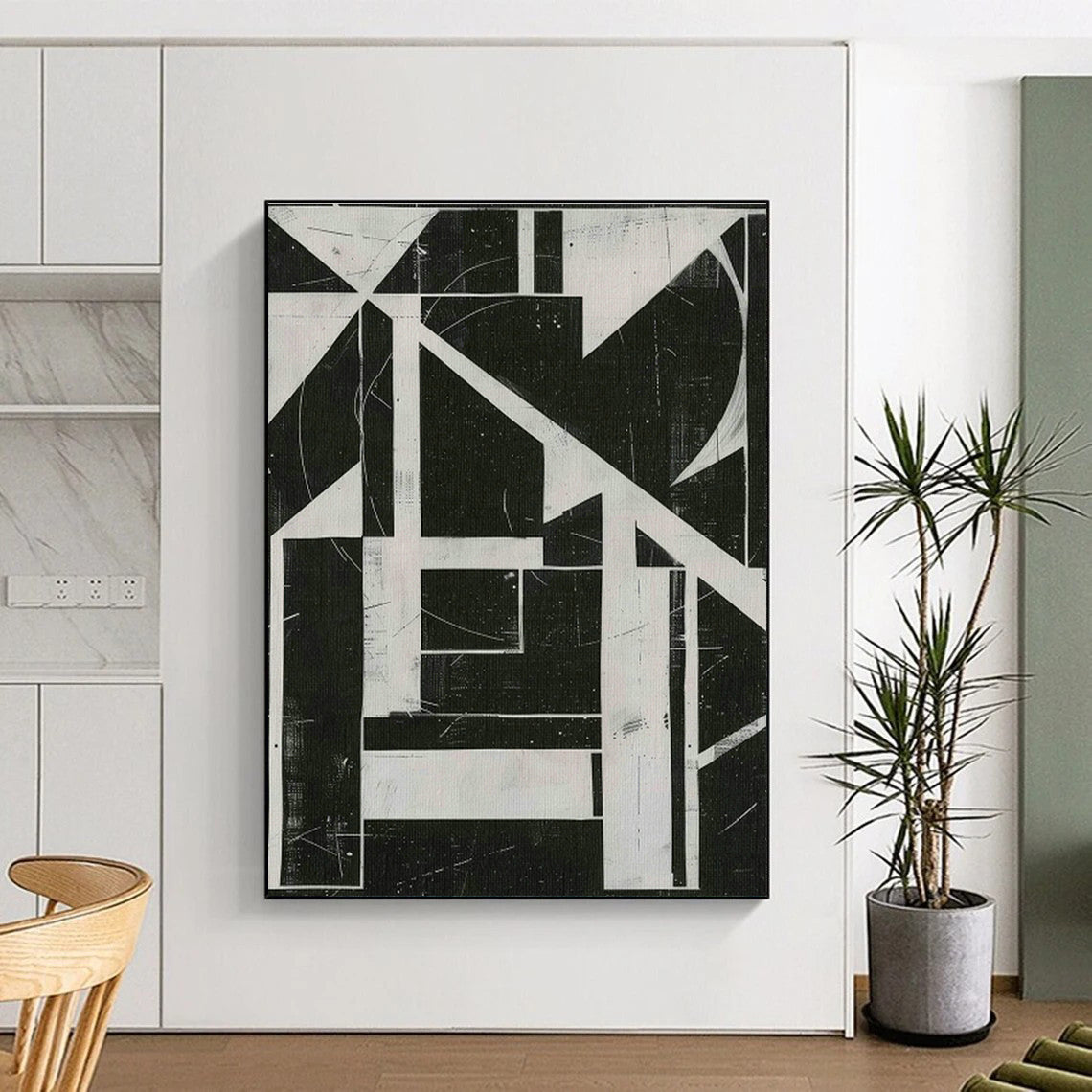 Black - White Geometric Abstract Art for Modern Office Lobby & Home Study DLZ1158