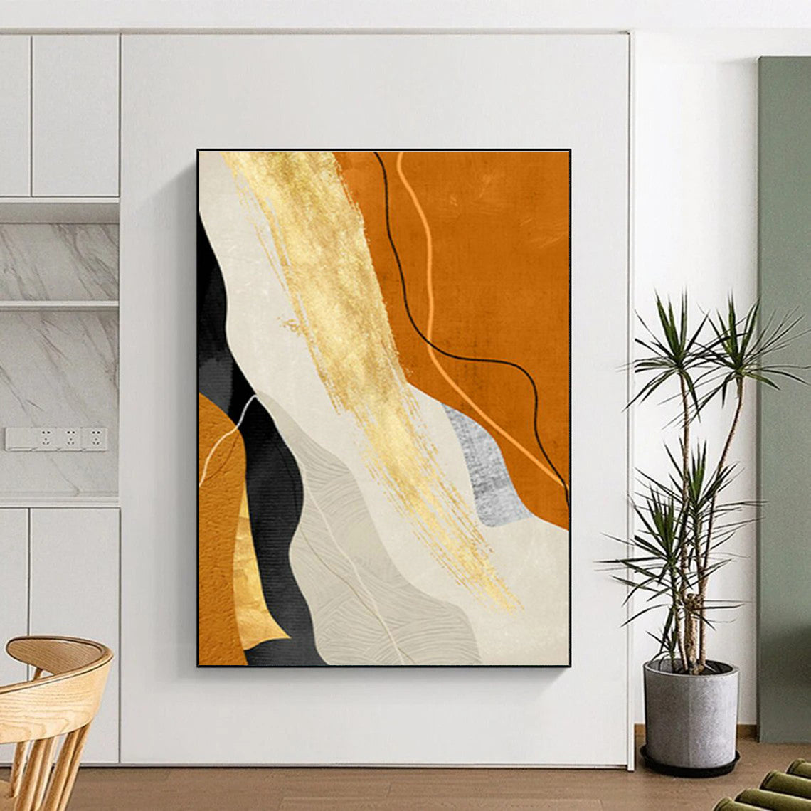 Orange and Gold Abstract Lines Art for Modern Gallery & Energetic Workout Studio DLZ2217
