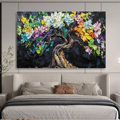 Colorful Tree Black Background Art for Eclectic Home Library Accent Walls DLZ3209