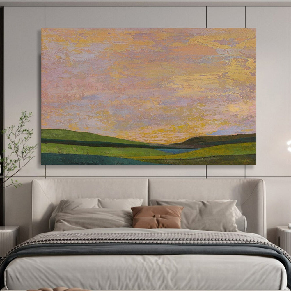 Pink - Gold Sky Landscape Art for Romantic Bedroom DLZ2822