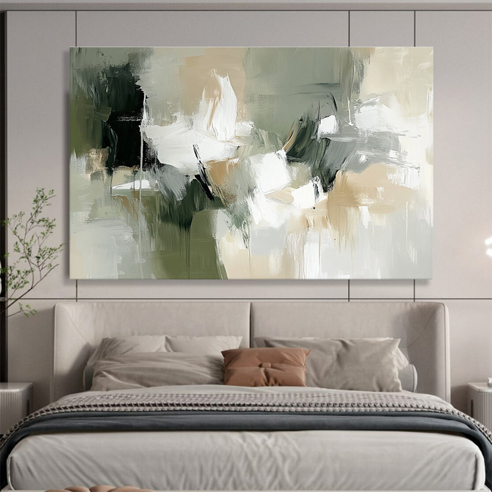 Gray - Green Abstract Composition Art for Minimalist Bedroom & Contemporary Spa SC219
