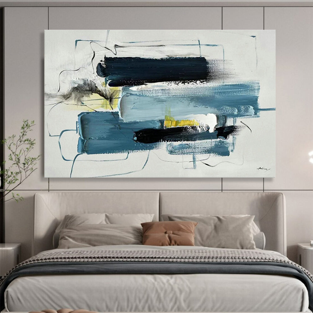 Blue - Yellow - Black Abstract Art for Contemporary Lounge Dynamic Style DLZ2702