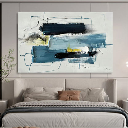 Blue - Yellow - Black Abstract Art for Contemporary Lounge Dynamic Style DLZ2702