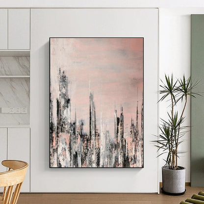 Pink - Gray Cityscape Art for Modern Urban Apartment Living Rooms DLZ0061