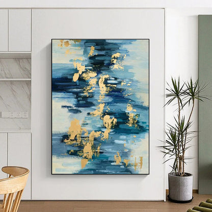 Gold - Blue Water Ripple Abstract for Beachfront Resort Lobby & Coastal Art Gallery DLZ0938