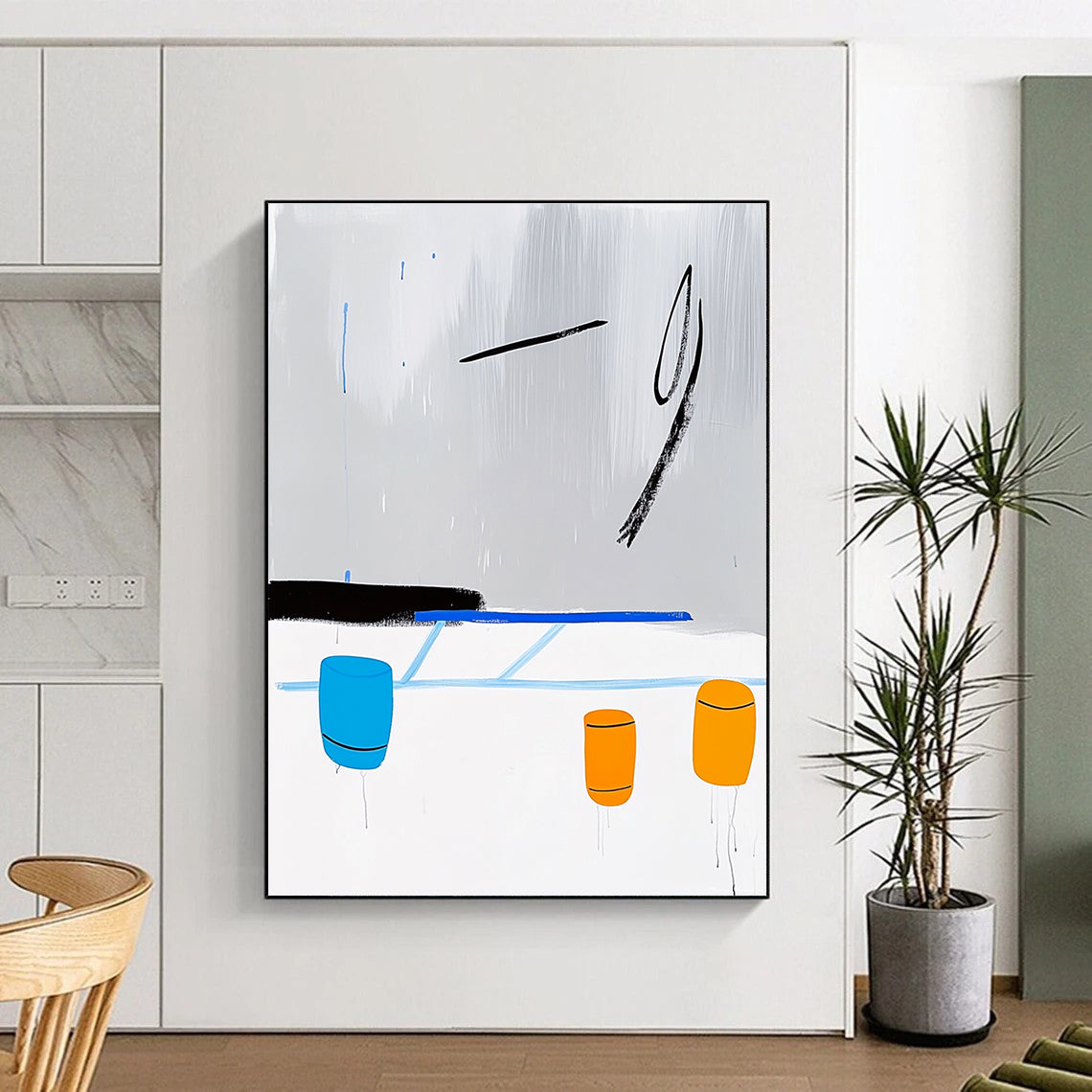 Abstract Shapes in Gray, Blue, and Orange Art for Modern Art Gallery & Creative Coworking Space STSC1347